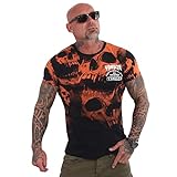 Yakuza Herren Muerte Skull V02 T-Shirt, Schwarz/Orange, M