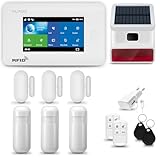 HUXGO® HXA006 Alarmanlage Haus WiFi + GSM 4G LTE mit Solar-Funksirene | Alarmanlage Wohnung mit App. TUYA | Alarm System mit 3X Bewegungsmelder, 3X Tür- Fenstersensor| Wohnmobil Alarmanlag