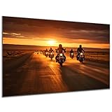 DARO Design - Wand-Bild auf 6mm HDF 70x50cm Motorrad-Fahrer im Sonnenuntergang - Wand-Deko Bilder Geschenk