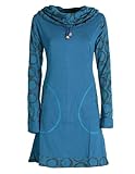 Vishes - Alternative Bekleidung - Damen Lang-arm Kleid Schal-Kleid Winterkleider Baumwollkleid türkis 34