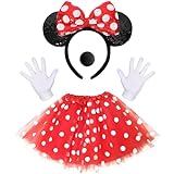 NVTRSD Maus Mouse Kostüm, Rot Tutu mit weiß Gepunktet, Haarreifen mit Maus Ohren, Handschuhe, Nase, Karnevalskostüme für minnie mouse für Fasching Karneval Motto Cosplay Party