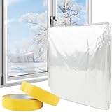Thermo Cover Fenster 1,6 m x 10 m, Transparente POF Isolierfolie zur Wärmedämmung an Fenstern, Thermofolie Fenster mit 2 Rolle Selbstklebende Band, Fenster Isolierung Geg
