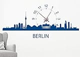 timalo® Wandtattoo mit Uhrwerk Wanduhr fürs Wohnzimmer DIY Uhr zum Aufkleben – Skyline Berlin | 76061-Anthrazit-M-130x58-Uhr-silb