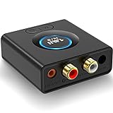 1Mii Bluetooth 5.0 Empfänger, Bluetooth Audio Adapter fürs Musik-Streaming-Sound System, drahtloser Audioadapter mit 3.5mm RCA für Lautsprecher Stereoanlage, Bass-Modus, 12 Stunden Sp