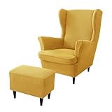 Yinoccou Ohrensesselbezüge Ohrensessel Bezug und Ottoman Hocker Bezug Sofabezug mit Elastischem Band Waschbarer Sessel Schutzbezug für Wohnzimmer (Gelb)