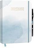 Bullet Journal 'Watercolor Blue' 05 mit original Tombow TwinTone Dual-Tip Marker 33 black: Mit Punkteraster, Seiten für Index, Key und Future Log ... Stiftehalter und praktischem Verschlussb