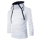 Sport Herren Sweatshirt Hoodie,Kanpola Männer Fitness Training Crewneck Shirt Slim Modern Langarmshirt Warm Basic Pullover (EU-48/CN-L, Weiß)