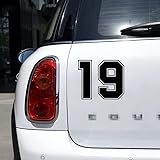 18 * 16 cm Reflektierende Racing Nummer 19 Aufkleber Styling Fenster Aufkleber für andere Fahrzeuge Autodekoration (Color : Black, Size : 36cm x32cm)