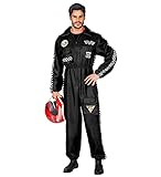 Widmann Rennfahrer Kostüm |Overall Jumpsuit schwarz | Verkleidung Beruf Anzug mit Taschen (schwarz, M)
