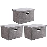 Wintao Aufbewahrungsbox mit Deckel, Faltbare Kisten Aufbewahrung Grau Extra Groß 44 x 31 x 29 cm, 3 Stück