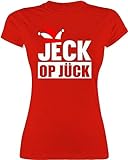 Shirt Damen - Jeck op Jück Rot Weiß - Rot Weiss Karneval Köln - XXL - Rot - t-Shirt Fasching Fasching, Tshirt t sprüche karnelval Oberteil & verkleidungen Tshirts karnevalsshirt - L191