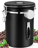 ZWOOS Kaffeedose Luftdicht 1kg - Kaffeebohnen Behälter aus Edelstahl mit CO2-Ventil - mit Messlöffel (2,8 L Schwarz)