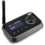 Bluetooth 5.0 Audio Sender Empfänger 2 in 1 für TV PC Kopfhörer HiFi Lautsprecher August MR280 Adapter mit Bypass Low Latency Multipoint Lautstärkeregelung Optical RCA 3.5 Aux USB-C für 2 G