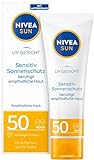NIVEA SUN UV Gesicht Sensitiv Sonnenschutz LSF 50+ (50 ml), Gesichtscreme mit LSF 50+ für empfindliche Haut, sofort wirksame Sonnencreme beruhigt H