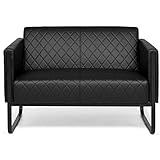 hjh OFFICE Loungesofa 2-Sitzer Aruba Black Kunstleder Polstersessel modern mit Stahlgestell, 111 x 78 x 71 cm, Schw