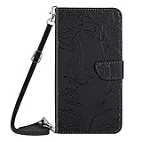 VQWQ Schutzhülle Compatible for Sony Xperia Ace II - Schmetterling zum Umhängen Handyhülle Kartenhalter Stand Anti-Schock Magnet Brieftasche Ledertasche für Sony Xperia Ace II[HT3]-Black