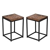 Loftie® Schemel aus Holz, Sitzhocker 2 Set, Hocker, Beistellhocker, Fußablage Sitzhocker, Rückenfrei, Keine Montage erforderlich, Industrie-Design, modern, loft (Quadrat-Form 50 cm Höhe, Dunkelbraun)