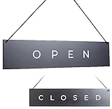 Modernes Schwarz Open Closed Schild aus Holz – Doppelseitiges Offen Schild – 33 x 7,5 cm - Vintage-Stil Holz Geschlossen – Geöffnet und Geschlossen Schild für G