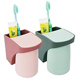 Zythrem 2 Stück Zahnbürstenhalter Zahnputzbecherhalter ohne Bohren Toothbrush Holder Mit Magnetischem Becher Kinder Zahnputzbecher Wand Zahnputzbecher Kunststoff (Grün + Rosa) für F