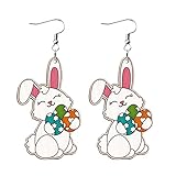 Cute Ostereier Kaninchen Ohrringe Acryl Osterhase Dangle Schmuck Geschenke für Damen Mädchen lustig Ostern Deko (Orange)