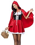 KOJOOIN Halloween Kostüm Damen Cosplay Kleid Gothic Kleid Kostüm für Halloween Kostüm Rotkäppchen mit Rock+Umhang Rot 42