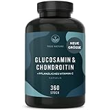 Glucosamin Chondroitin hochdosiert - Big Pack: 360 Kapseln (hält 6 Monate) - mit Vitamin C (trägt zur normalen Kollagenbildung bei) - Pharmazeutische Qualität - Made in Germany - TRUE NATURE