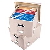PRANDOM Aktenordnerbox – Set mit 2 faltbaren, dekorativen Leinen-Aktenordnern mit Deckel, Büroschrank, Buchstaben-/Rechtsgröße, Hellgrau (43,2 x 35,6 x 28,4 cm)