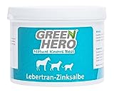 Green Hero Lebertran-Zinksalbe, 500g, bei Hautproblemen von Haustieren, unterstützend bei Wunden, Reizungen, Juckreiz, Mauke und Anderen Hautproblemen, für Pferd, Hund, Katze und C