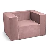 Modularer Sessel 128x95x70 cm Farbe rosa - leicht zu montierender Sessel Samt - modularer Loungesessel zur Selbstmontage, Sitzmöbel für Wohnzimmer, Bü