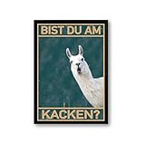 Bist du am kacken Lama Bild Poster | Badezimmer WC Toilette Deko Gästebad | Lustiger Spruch Gäste-Klo Katzen (Lama Kacken)