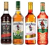 4 Flaschen Captain Morgan Rum Mix a 0,7 Liter aus 4 Sorten (1xSpiced Gold 35%vol./1x Dark Rum 40%vol./1x Sliced Apples 25%vol./1xTiki 25% vol.) + Space Keks gratis 45 g von Onlineshop B