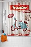 WENKO Anti-Schimmel Duschvorhang Vintage Scooter - waschbar, Polyester, 180 x 200 cm, Mehrfarbig