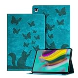 Ausblin Geprägte Galaxy Tab S5e Hülle T720, Schmetterlings und Katzen Themen Retro PU Leder Tablet Hülle für Samsung Galaxy Tab S5e (2019) 10.5' / T720, Grü