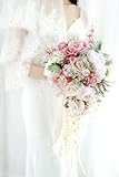 Yelinart 27,9 cm Altrosa Rose Hochzeitssträuße für die Braut, weiße künstliche Rosen, kaskadierender Brautstrauß für rustikalen Boho-Herbst, Vintage-Hochzeitszeremonie, Party und Jahrestag
