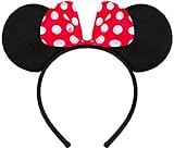 Balinco Haarreifen in schwarz mit Maus Ohren Mouse mit Schleife in rot mit weißen Punkten für Kinder & Erw