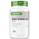 Zink Komplex 25mg - 365 Tabletten - Mit 3 bioaktiven Zink-Formen (Zinkbisglycinat, Zinkgluconat, Zinkcitrat) - 1 Jahresvorrat - Hochdosiert - Veg