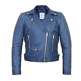 Xambille Lederjacke für Damen | Moto Bikerjacke Damen Kurzmantel Jacke, Blau, XXL
