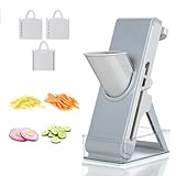 GemüSehobel Mandoline - Multifunktions WüRfelschneider mit 3 Auswechselbaren Klingen und BehäLter, Gemisehobel für Zwiebeln Kartoffeln Karotten Küchengeräte Gemüse,Grey