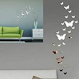 SwirlColor Schmetterling Deko, 36 Stück Spiegel Schmetterling Aufkleber Acryl Silber 3D Schmetterlinge für die Wand Wohnzimmer Schlafzimmer Bü