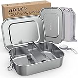 VITCOCO® Brotdose Edelstahl mit Fächern, Lunchbox Auslaufsicher 800ml, Brotzeitdose mit Trennwänd, Brotdosen Metall für Erwachsene &