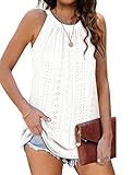 DUOEASE Tank Top Ärmellose Halter Tops Casual Plissee Sommer Cami Bluse(Weiß,L)