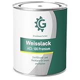 GRUNDMANN Weisslack - 0,7 Kg - Seidenmatt RAL 9016-3in1 Grundierung & Farbe - Premium Weißlack - Hohe Beständigkeit & Deckkraft - Alle Oberflächen - Türlack, Fensterfarb