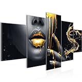 Runa Art - Bilder Lippen Gold Schwarz 200 x 100 cm 5 Teilig XXL Wanddekoration Design Frau 041551