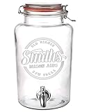 Smith's Mason Jars 5 Liter Getränke oder Wasserspender mit Edelstahl Zapfhahn, herausnehmbaren Netzfiltern, ideal für Limonade, selbstgemachte Getränke, frisches Obst und Kräuter (ohne Ständer)