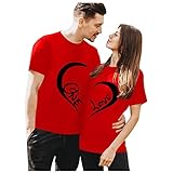 Valentine's Day Geschenke Für Frauen Und Herren Bluse,2024 Valentinstag Oberteile Partner Kurzarm T Shirt Elegant Rundhalsausschnitt Motiv Tops Sp