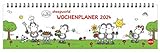 sheepworld Wochenquerplaner 2024. Praktischer Tischquerkalender mit Spiralbindung und niedlichen Schaf-Cartoons. Liebevoll illustrierter T
