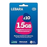 Lebara UK Pay As You Go SIM-Karte – 15 GB Daten, unbegrenzte britische Minuten und Texte, 100 internationale Minuten für 10 £