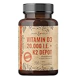 Vitamin D3 K2 Tabletten -200 Tabletten - Vitamin D Hochdosiert 20000 IE + 200µg Vitamin K2-Mk7 - D3 K2 Depot - Premium Qualität - Vegetarisch - Laborgeprü