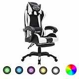 LAPOOH Gaming-Stuhl mit RGB Leuchten, Bürostuhl, Gaming Chair, Gaming Sessel, Schreibtisch Stuhl, Drehsessel, Weiß und Schw