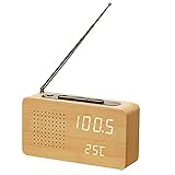 Tidyard Digitaler Radiowecker aus Holz,Multifunktionales Retro Nachttisch Radio mit Digitalanzeige, Antenne und Retro-Tastenbedienung Eingebautes Temperaturerfassungssy
